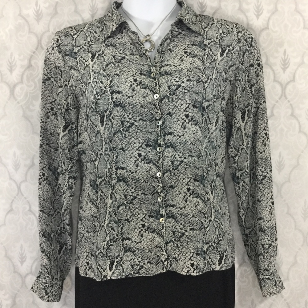 Worthington Reptile Print Silk Button Down Blouse